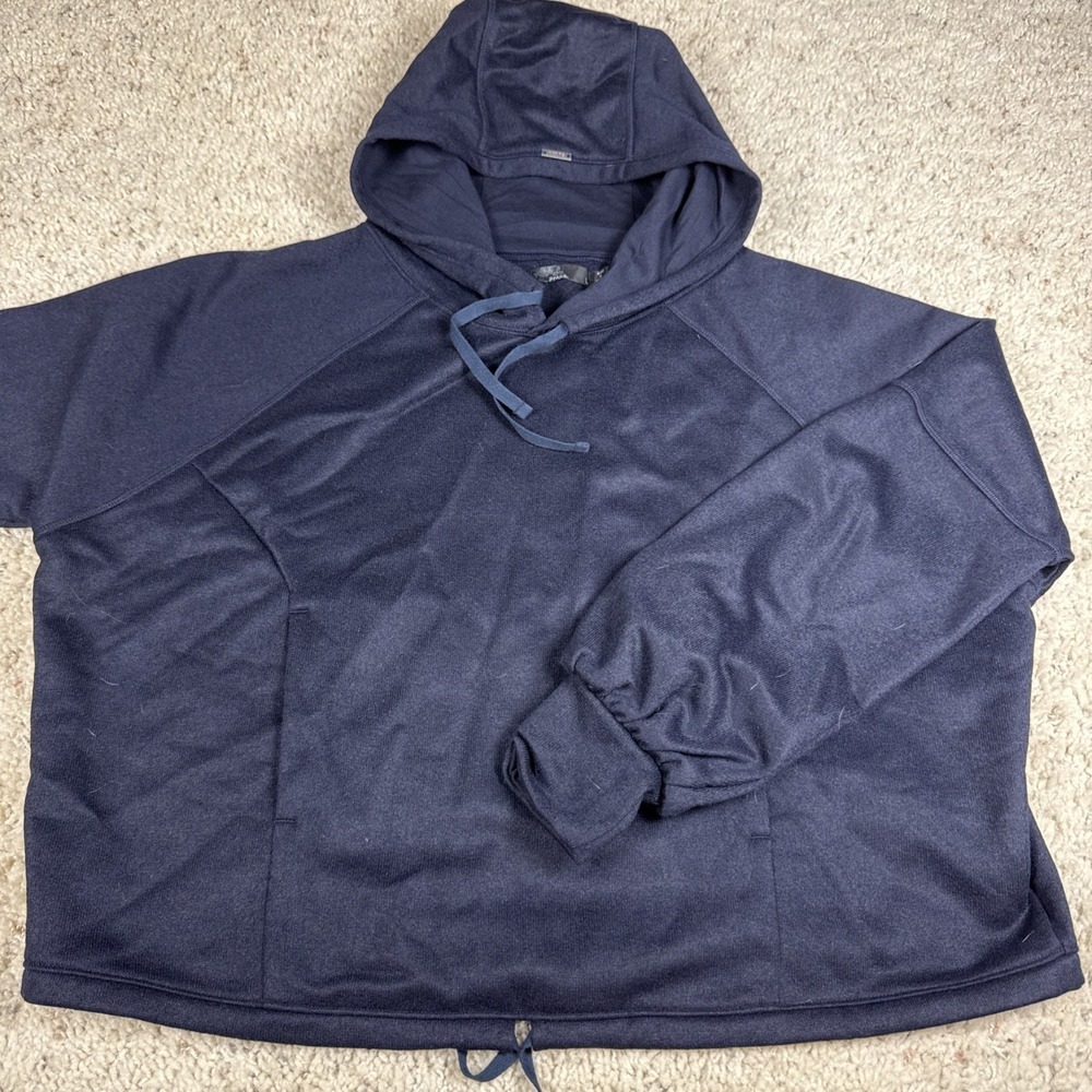 prAna Wool Ziller Crop‎ Hoodie Women's XL Hooded Sweatshirt Navy Blue Cropped